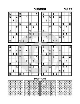 Four sudoku games with answers of medium level. Set 29. photo